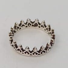 Vintage Crown Ring Sterling Silver Dainty Band Tiara Royal Gift 9.25 Openwork