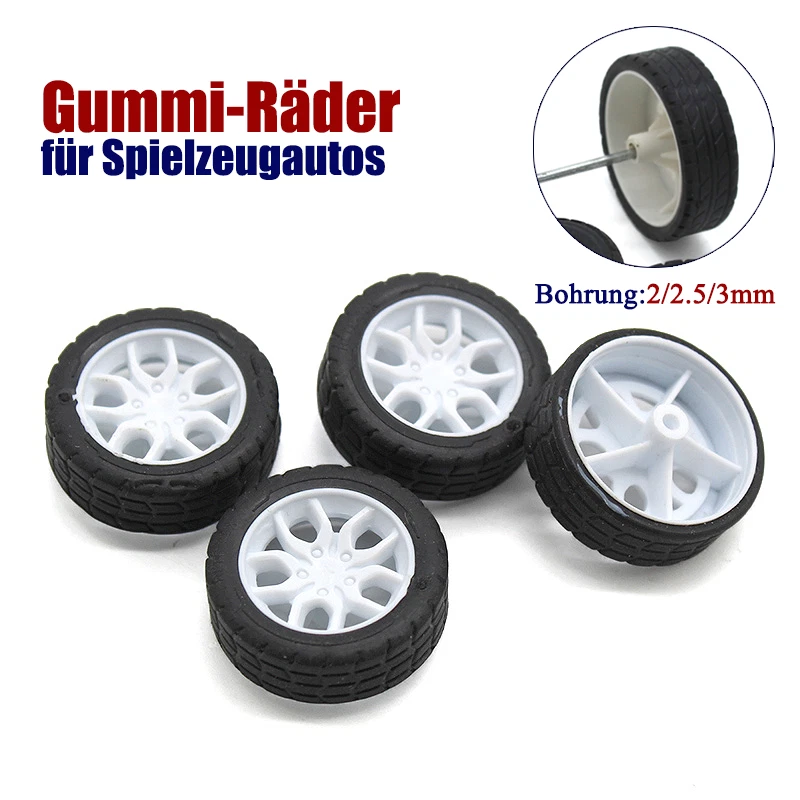 Gummi-Räder für Spielzeugautos DIY-Modellteile-4 Stück Bohrung:2/2.5/3mm