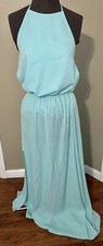 Show Me Your MuMu Maxi Dress Halter Tie Chiffon Teal Sea Blue Size Medium ~ EUC!