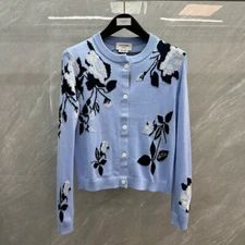 Thom Browne Women's Wool Knitted Jacquard Long-sleeved Crew Neck Cardigan