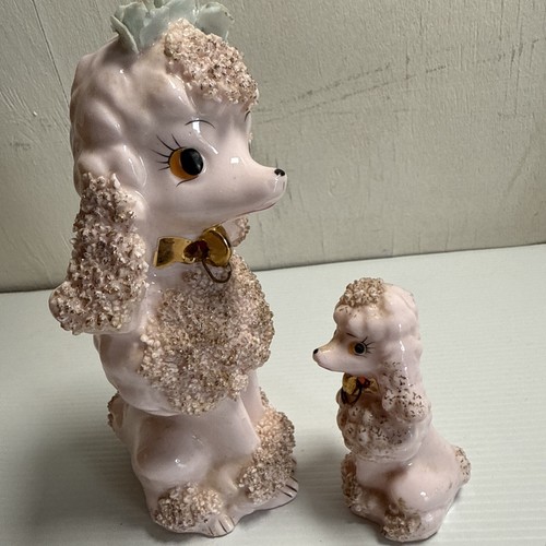 Pink Spaghetti Poodle and Pup Set Ceramic Japan Sugar Texture 1950s - Picture 12 of 18