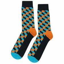 NWT Blue and Orange Block Dress Socks Novelty Men 8-12 Crazy Fun Sockfly