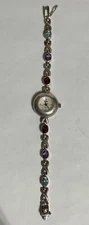 Vintage BOMA Sterling Silver Garnet Amethyst Blue Topaz Gemstone Tennis Watch