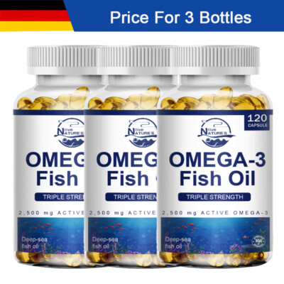 Omega 3 Fischöl - 360 Kapseln - 3600mg Hochdosiert - Herzgesundheit - Blutdruck