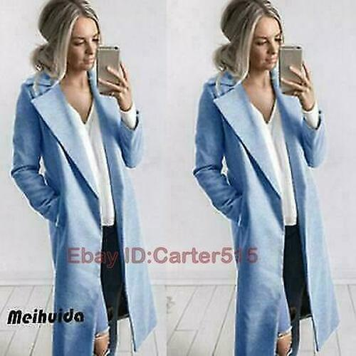 Mujeres Lana Solapa Abrigo Largo Trinchera Parka Informal Chaqueta Sobretodo Prendas de abrigo Cárdigan - Imagen 12 de 13