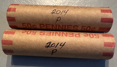 2x  2014-P Lincoln Cent BU BRILLIANT UNCIRCULATED 2 Ea 50 Coin Roll (100) H/T
