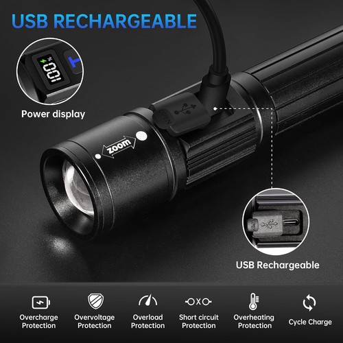 Wiederaufladbare Taschenlampen 2er Pack, superhelles Blitzlicht mit hohen Lumen, 5 Modi - Bild 3 von 8