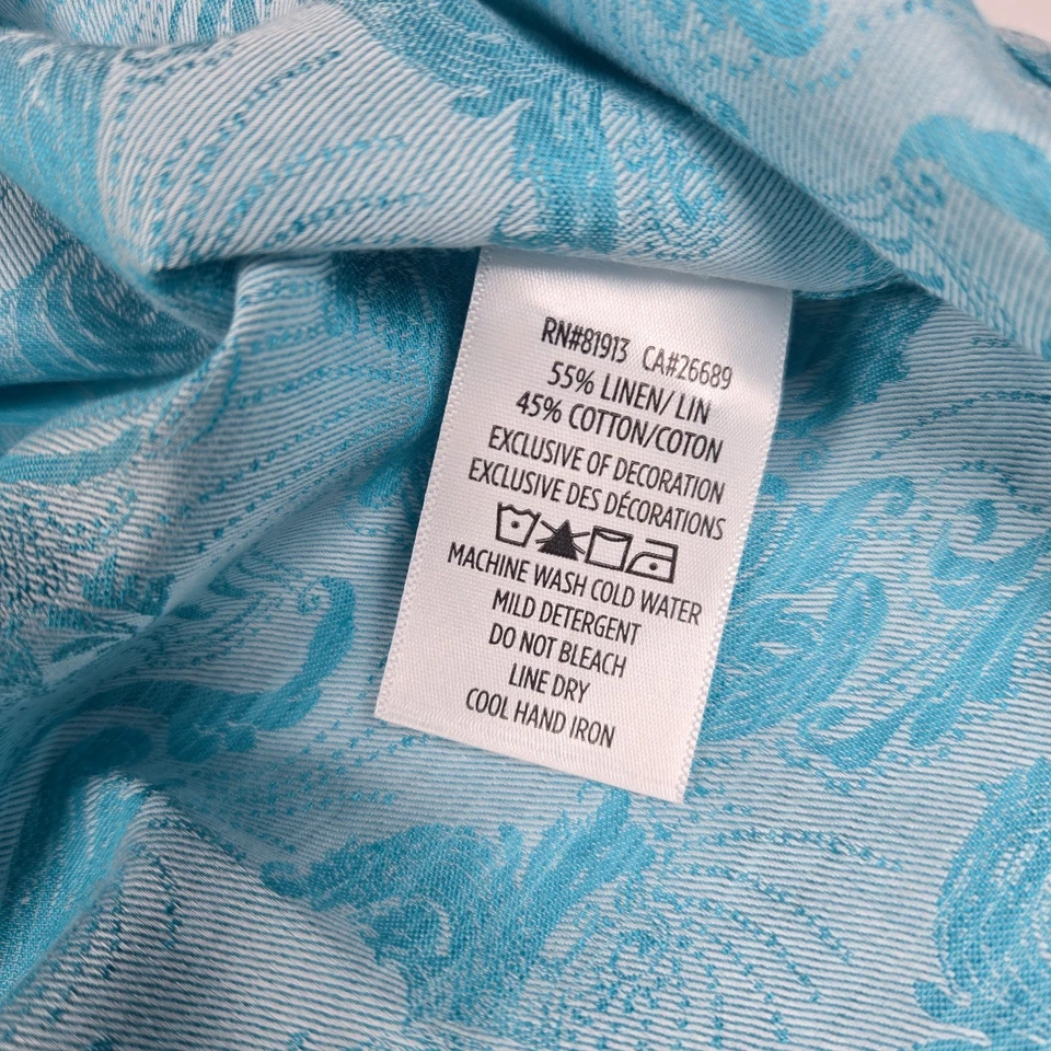 Robert Graham Paisley Floral Button-Up Shirt Men Large Turquoise Linen Flip Cuff - Image 4 of 4