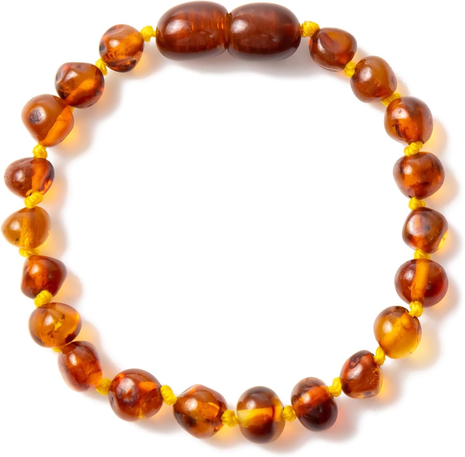 Cognac Baltic Amber Anklet 14cm - Handmade Knotted Beads with Twist Clasp -