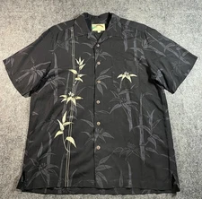 Vintage Paradise Found Black Hawaiin Shirt Mens Large Floral Bamboo Rayon