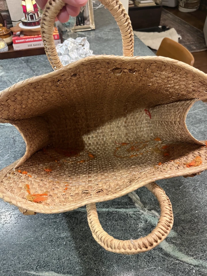 "Bolso de Mano Acapulco Rafia Vintage Años 70 Tejido Paja Playa Viaje 14""x14""x5""" Foto 2 de 4