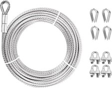 1/4" Steel Cable, Sunuwk 50Ft 7x19 Strand Aircraft Cable with Loops, 6400 Lbs