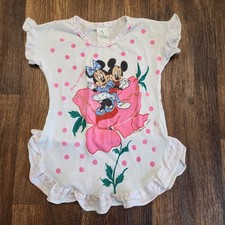 Vintage Disney Mickey Minnie Pink Polka Dot Flower Dress Girls 3T One Piece