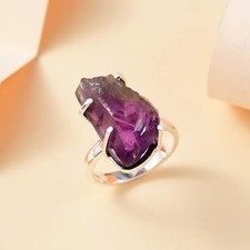 Rough Cut African Amethyst 11.30 ctw Solitaire Ring in Sterling Silver Size 7