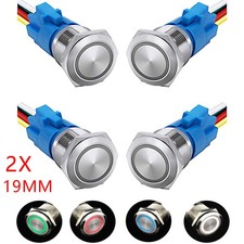 2Pcs 19mm 12V Momentary Push Button Switch Led Light Switch Stainless Steel USA