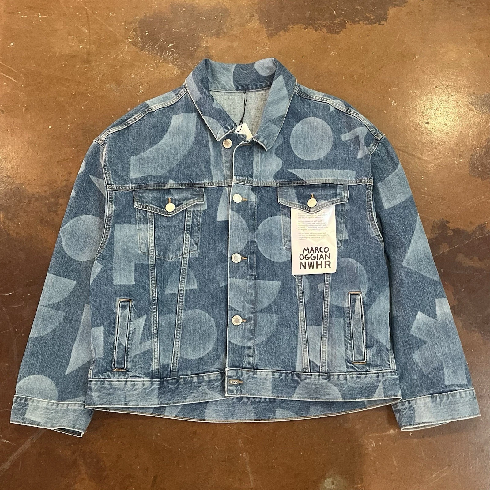 Marco Oggian NWHR Denim Jacket Geometric Print Trucker NWT Streetwear