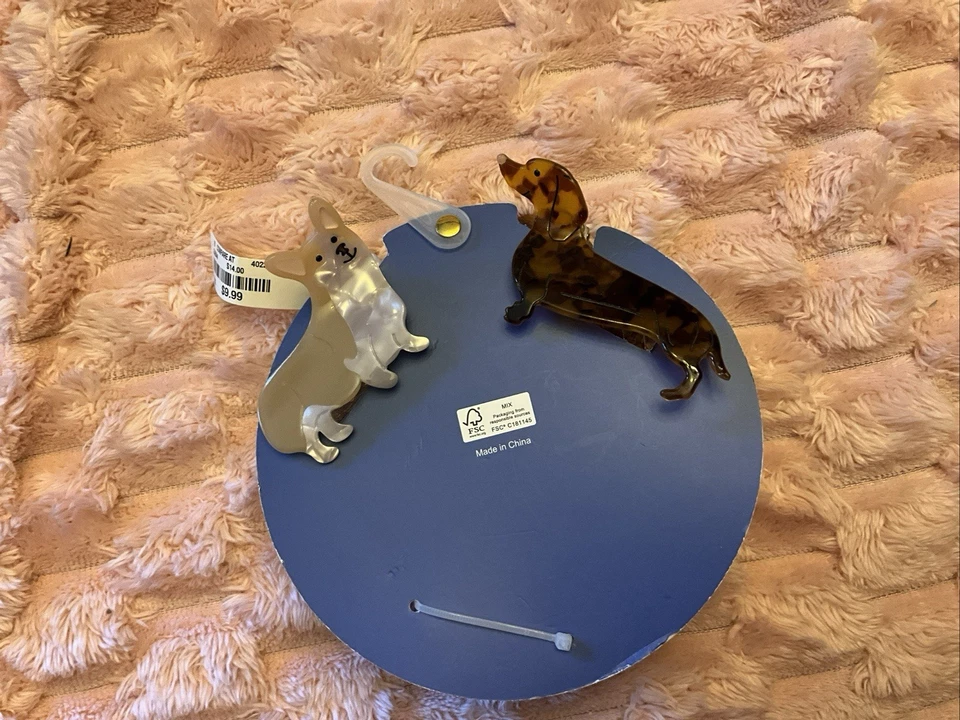 Juego de 3 pinzas para el cabello de lino rosa nuevas con etiquetas Dachshund, Corgi, Frenchie Foto 2 de 2