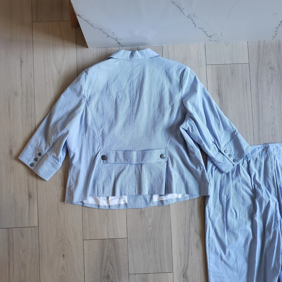 Alexandra Bartlett Suit Set Womens 24W Blue Pin Striped Seersucker Blazer Pants - Image 4 of 4