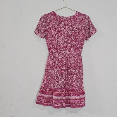 pink boho dress short Miami Womens Mini Size S Floral Faux Wrap Rayon Ruffle Summer Bust 38 Youth Girl Green Backless Satin Prom Size:8.5 US - 41.5 EU
