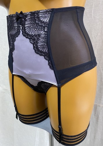 Ann Summers Waspie Straps & Höschen Set, Flieder Satin Schwarz Mesh & Spitze, UK 8? - Bild 14 von 15