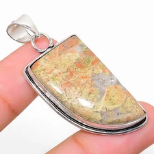 Unakite Gemstone Handmade 925 Sterling Silver Jewelry Pendant 2.01"