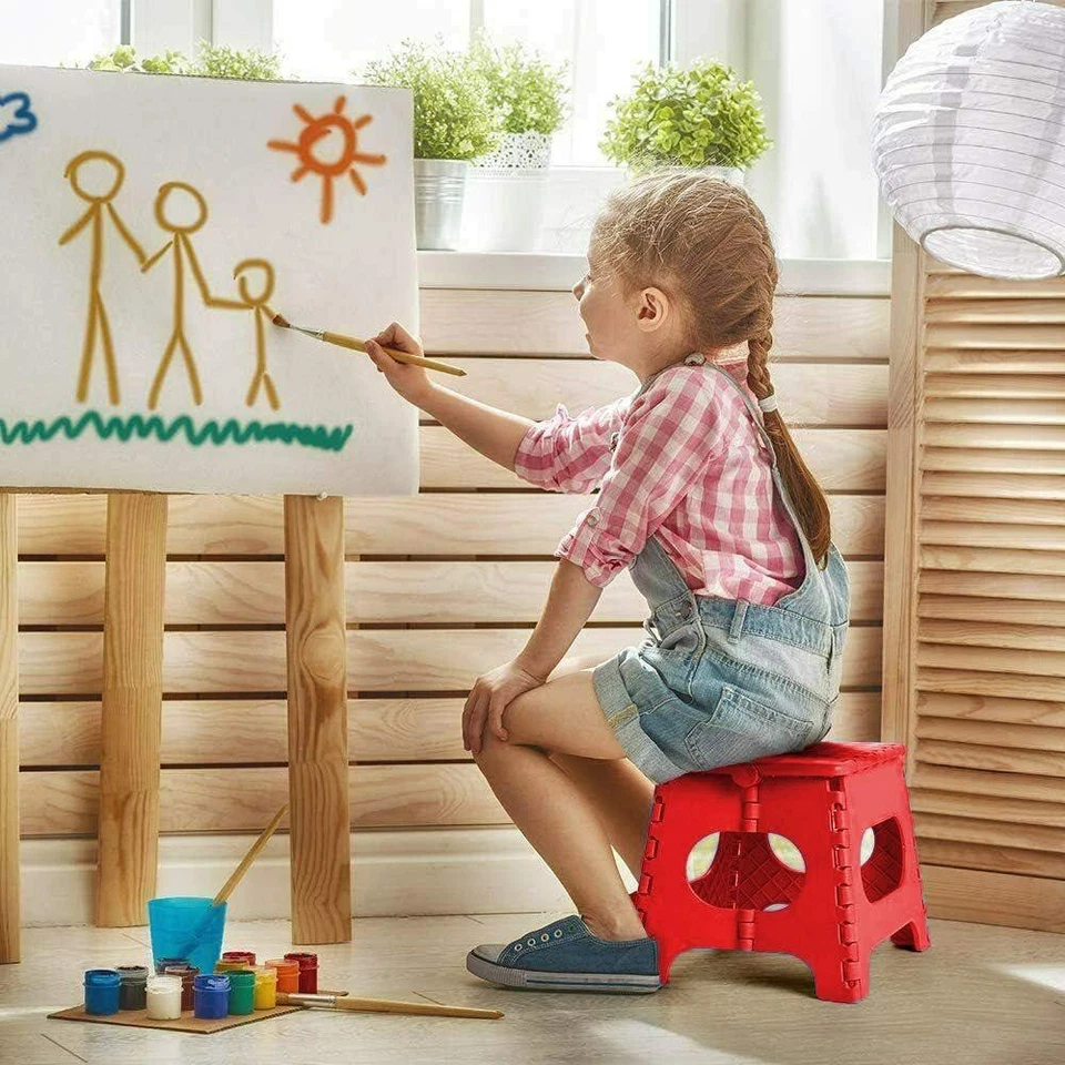 FOLDING STEP STOOL CARRY HANDLE PORTABLE LIGHTWEIGHT NON-SLIP SPACE SAVING STOOL - Image 4 of 4