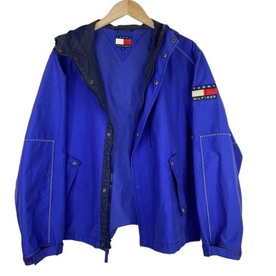 Tommy Hilfiger Regatta Sailing Jacket Mens S Vintage 90s Blue Hooded Windbreaker