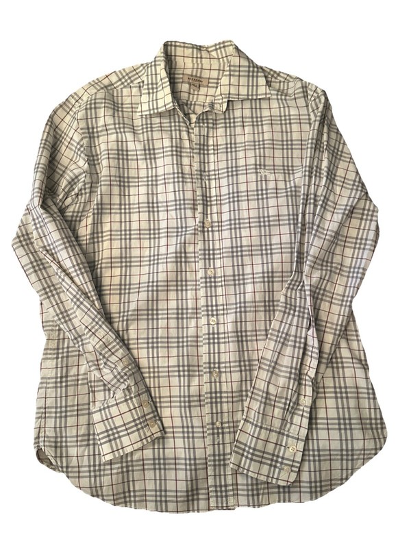 Vintage Authentic Burberry London Grey Plaid Check Cotton Button Up Shirt- Sz L