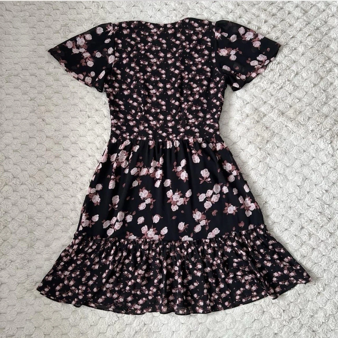 Abito da tè firmato Michael Kors taglia 10 nero rosa stampa floreale float estivo