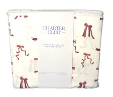 Charter Club Holiday Bows 100 Cotton 550 TC Sheet Set White  Red King 200