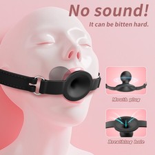 Silicone Open Mouth Gag Hole Ball Breathable Restraints Strap Fetish BDSM