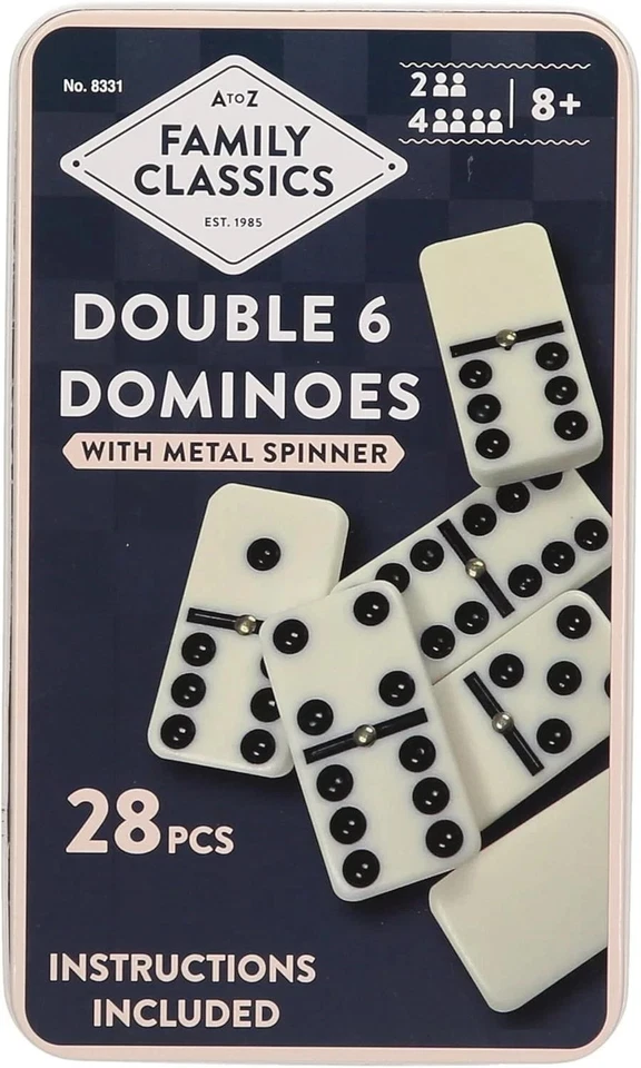 DOMINOES DOUBLE SIX PLASTIC BLACK WHITE DOT 28 DOUBLE 6 DOMINOES SET UK - Image 4 of 4
