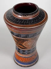 Vintage Tonala Mexican Floral and Aztec Revival Geometric Vase C.1930