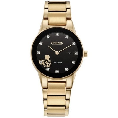 Citizen Mickey Mouse Eco-Drive Diamonds Ladies 29mm Gold SS Watch GA1078-51W