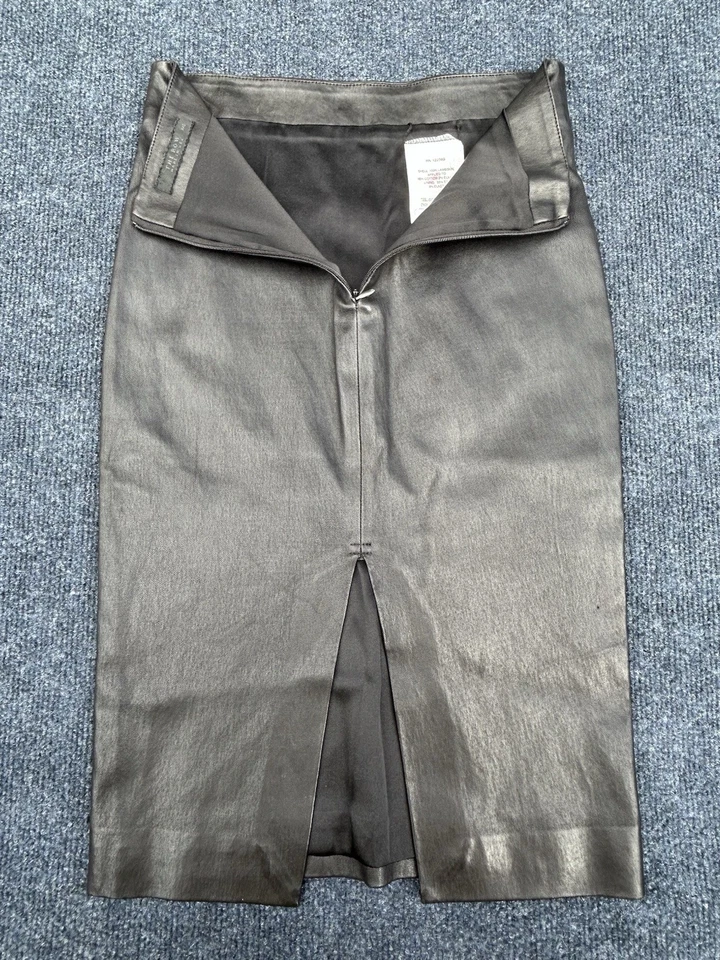 Falda lápiz de cuero de piel de cordero THE ROW en negro dobladillo ventilado forrado de seda XXS 00 Foto 3 de 4