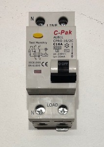 C16A AUB1L 30mA EN61009 16A 6000 3 MCB RCD CPRO 16//2C C-PAK RCBO NEW