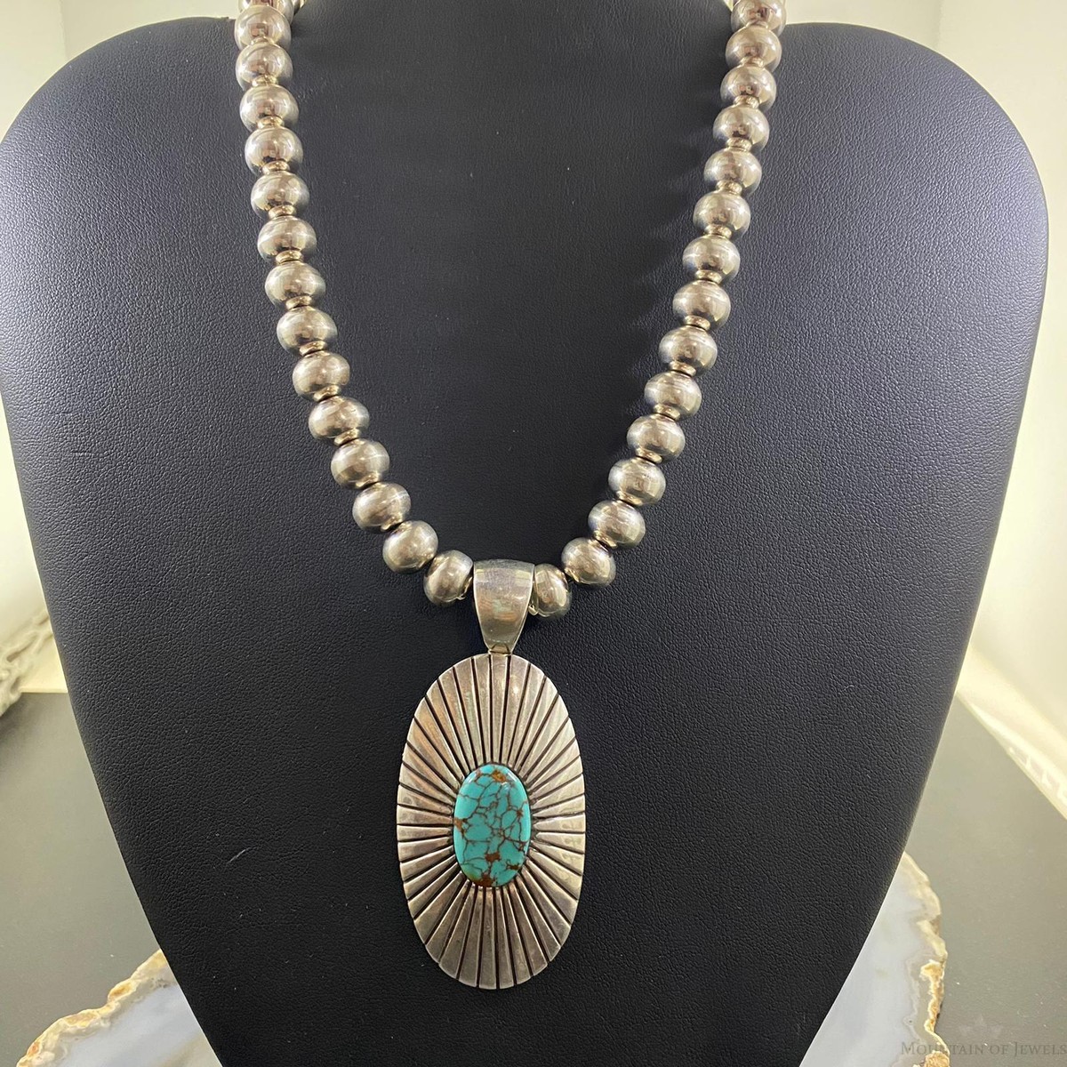 Heavy Important Hand #8 Turquoise Sterling Silver Native American Navajo Necklace Heavy Important Hand #8 Turquoise Sterling Silver Native American Navajo Necklace