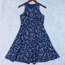 Banana Republic Dress Women 0 Navy Leaf Print Sleeveless Pockets Fit And Flare