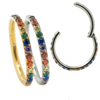 1,2mm Regenbogen Multi Kristalle Clicker Segment Ring Ohr Helix Tragus Piercing
