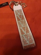 NWT VICTORIA'S SECRET WRISTLET STRAP KEY RING LOGO Pink Bling Keychain