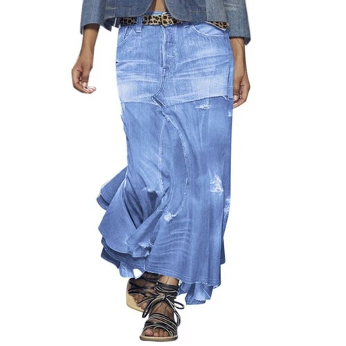 Lässiger Damen-Jeansrock mit hoher Taille, Slim Fit, A-Linie, Maxirock 2025 - Bild 21 von 25