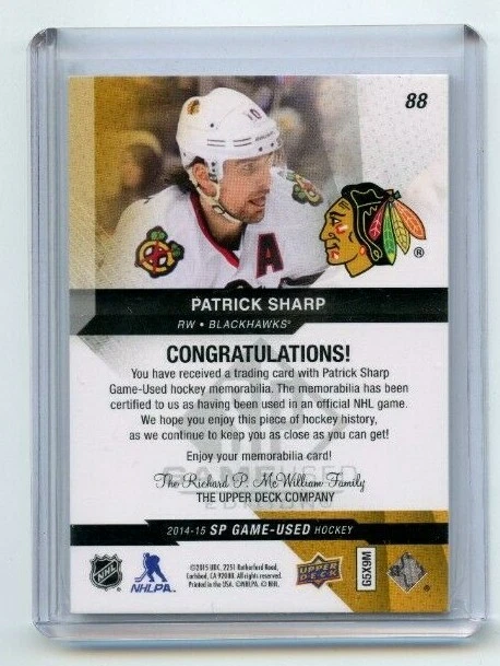 2014-15 SP Game Used Gold Spectrum Materials #88 Patrick Sharp 69/99 - Image 2 of 2