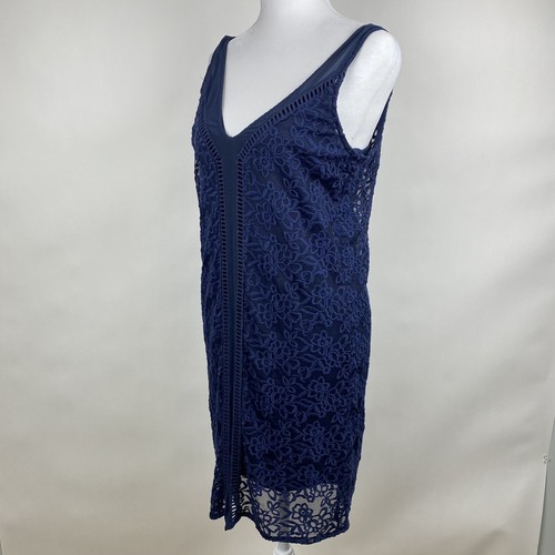 Vestido Abercrombie Fitch S Azul Floral Bordado Transparente Cuello en V Sin Mangas Forrado - Imagen 5 de 9