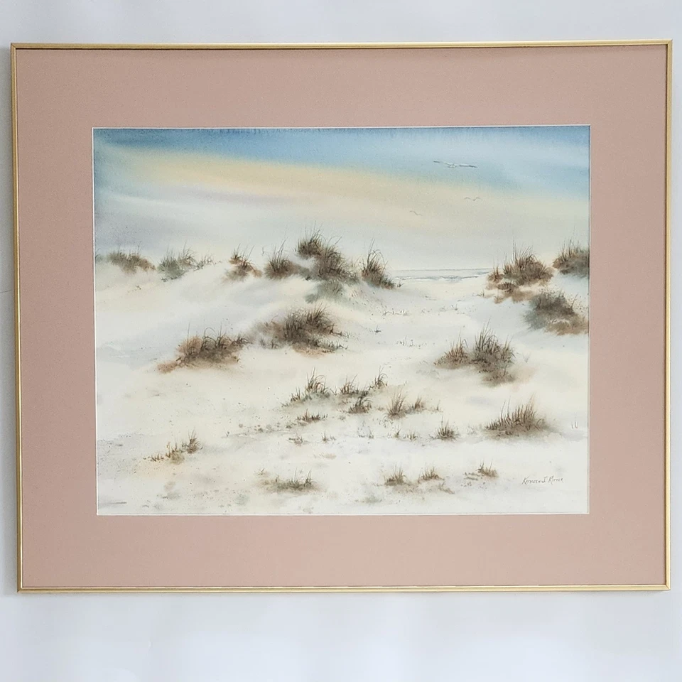 Arte enmarcado Kathleen Ritter original acuarela paisaje marino costero playa arena dunas Foto 3 de 4