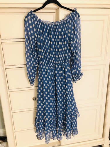 Size 4 Diane von Furstenberg DVF Camila Two Hi-Low Silk Chiffon Dot Batik Dress - Picture 9 of 11