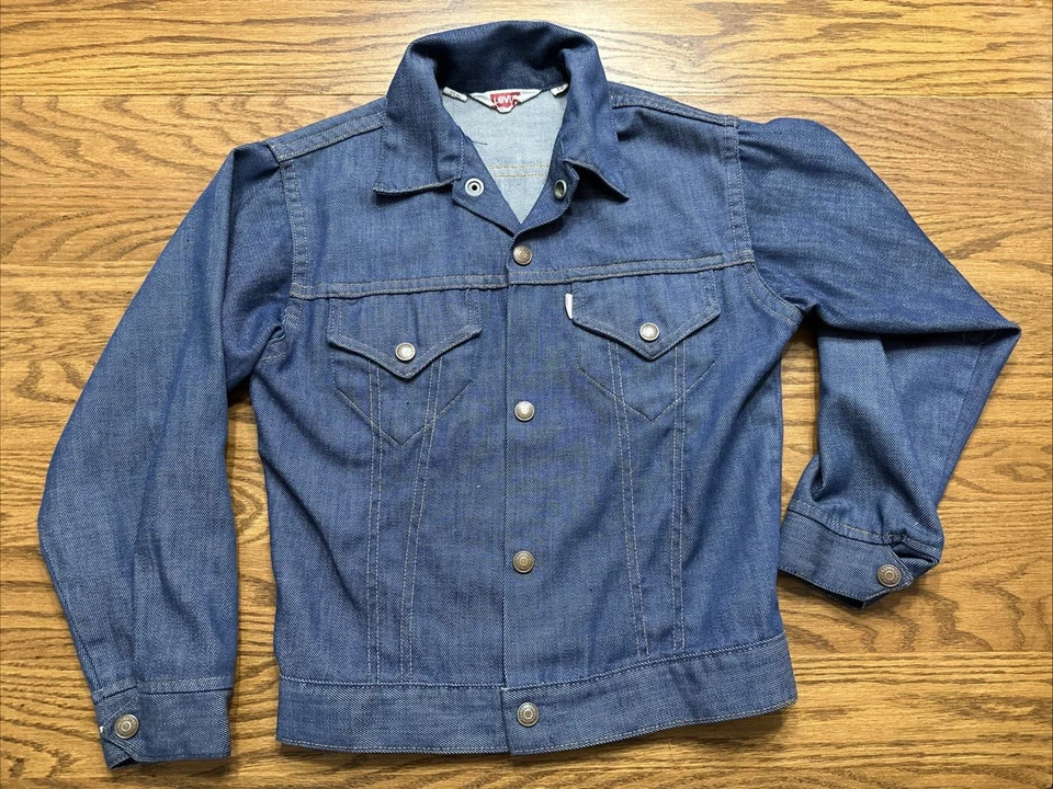 De Colección Big E LEVI’S Niños 12 Jean Denim Chaqueta a Presión ~ Etiqueta Blanca ~ Letras Rojas ~ RARA Foto 2 de 4