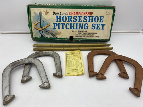 Vintage Dan Lurie HOBBY Drop-Forged Steel Horseshoe Pitching Set Complete +box