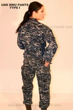 US NAVY NWU TYPE 1 BLUE DIGITAL CAMOUFLAGE BLUEBERRY UNIFORM PANTS TROUSERS