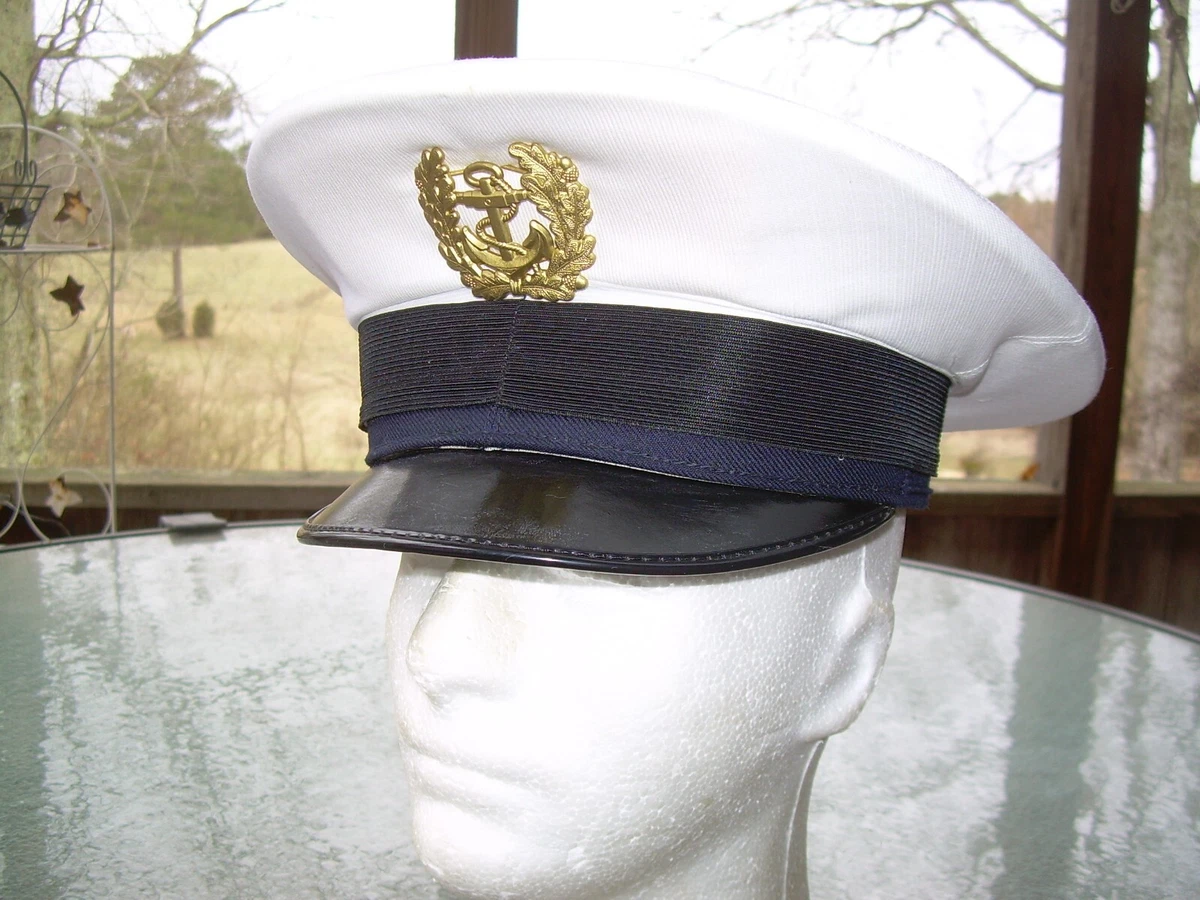NOS Italian Navy 1990s Peaked Visor Hat w/Badge, Italy Cap Military Helmet,  Med