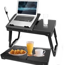 Laptop Desk for Bed with Fan Portable Laptop Stand for Couch Foldable Legs W/LED